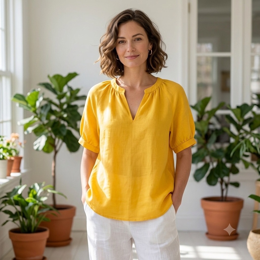 Part Two Copenhagen 100% Linen Popsy Blouse Top in Amber Yellow Size 36/S